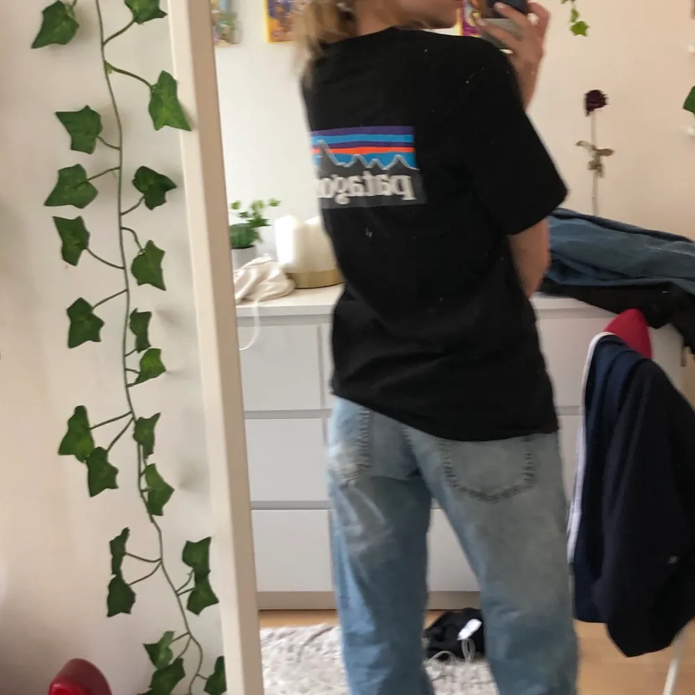 Svart oversize patagonia t-shirt.(smutset sitter på spegeln inte på tröjank) Buda!🥰. T-shirts.