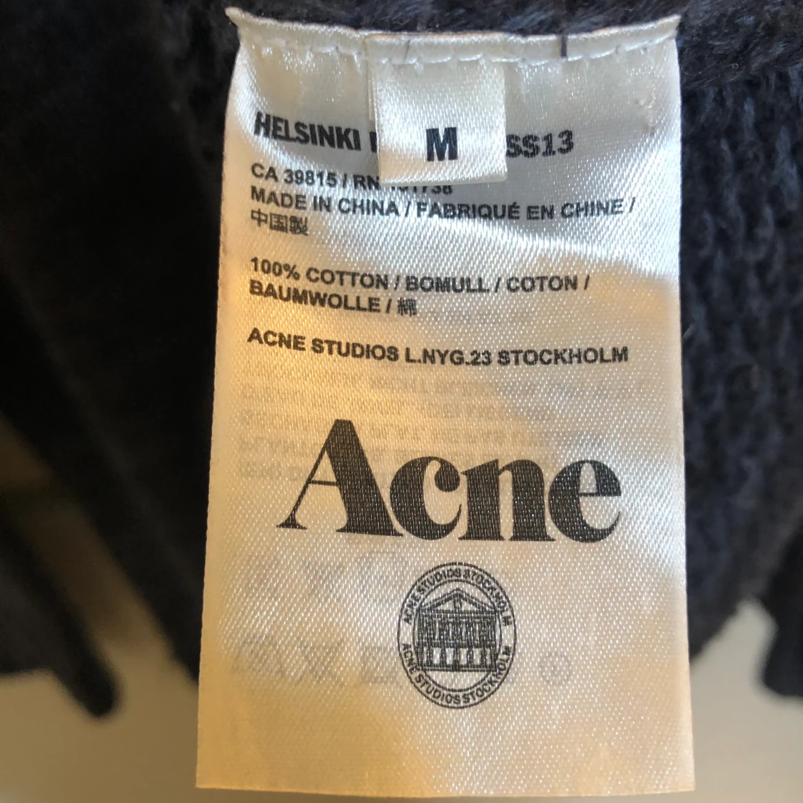 Acne Tygtröja ”Helsinki Mouline Ss13” Strlk M. - 90