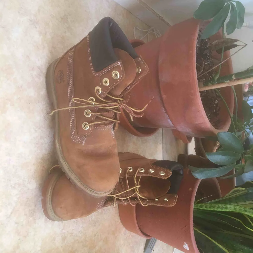 Knappt använda Timberland boots i brun läder storlek 37. Skor.