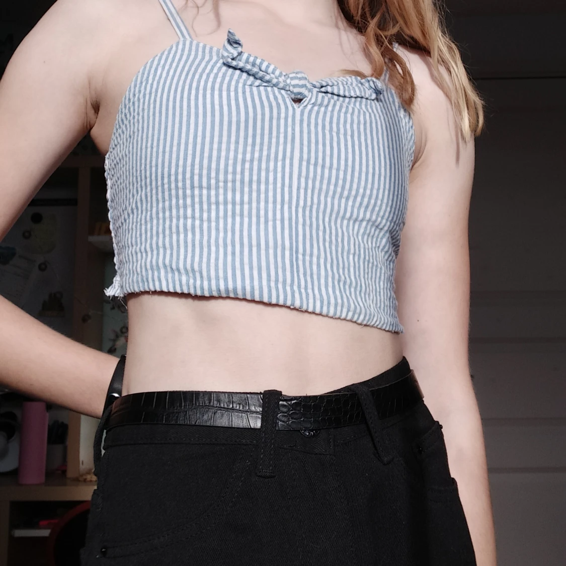 Blå randig topp XS - 90