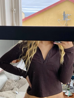 Brun ribbad långärmad tröja - Säljer en brun ribbad långärmad tröja med krage och v-ringning🩷