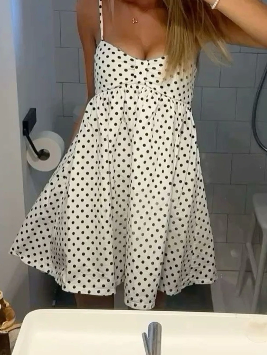 Zara Vit prickig kort sommarklänning - 2