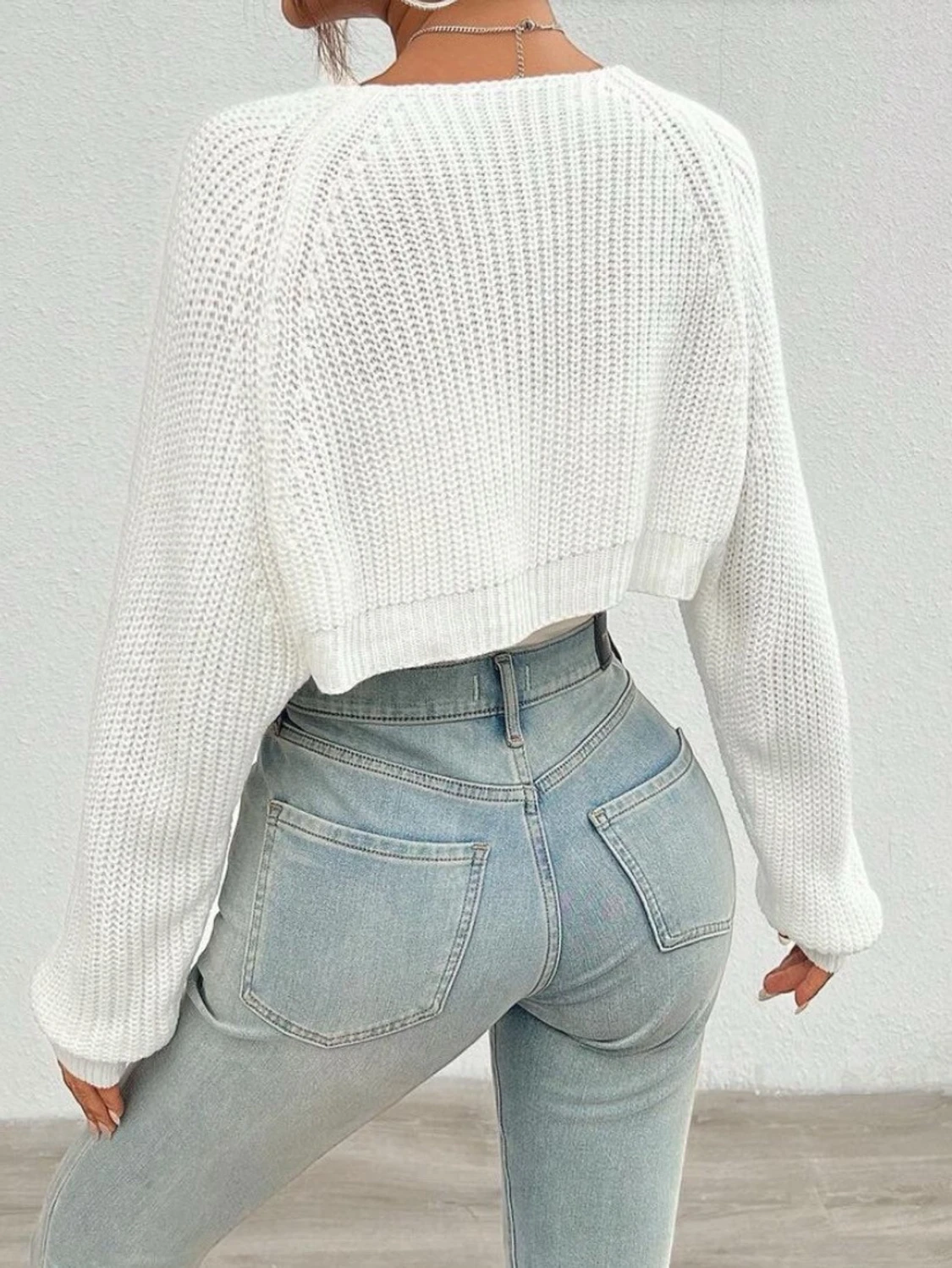Vit stickad cropped bolero - 1