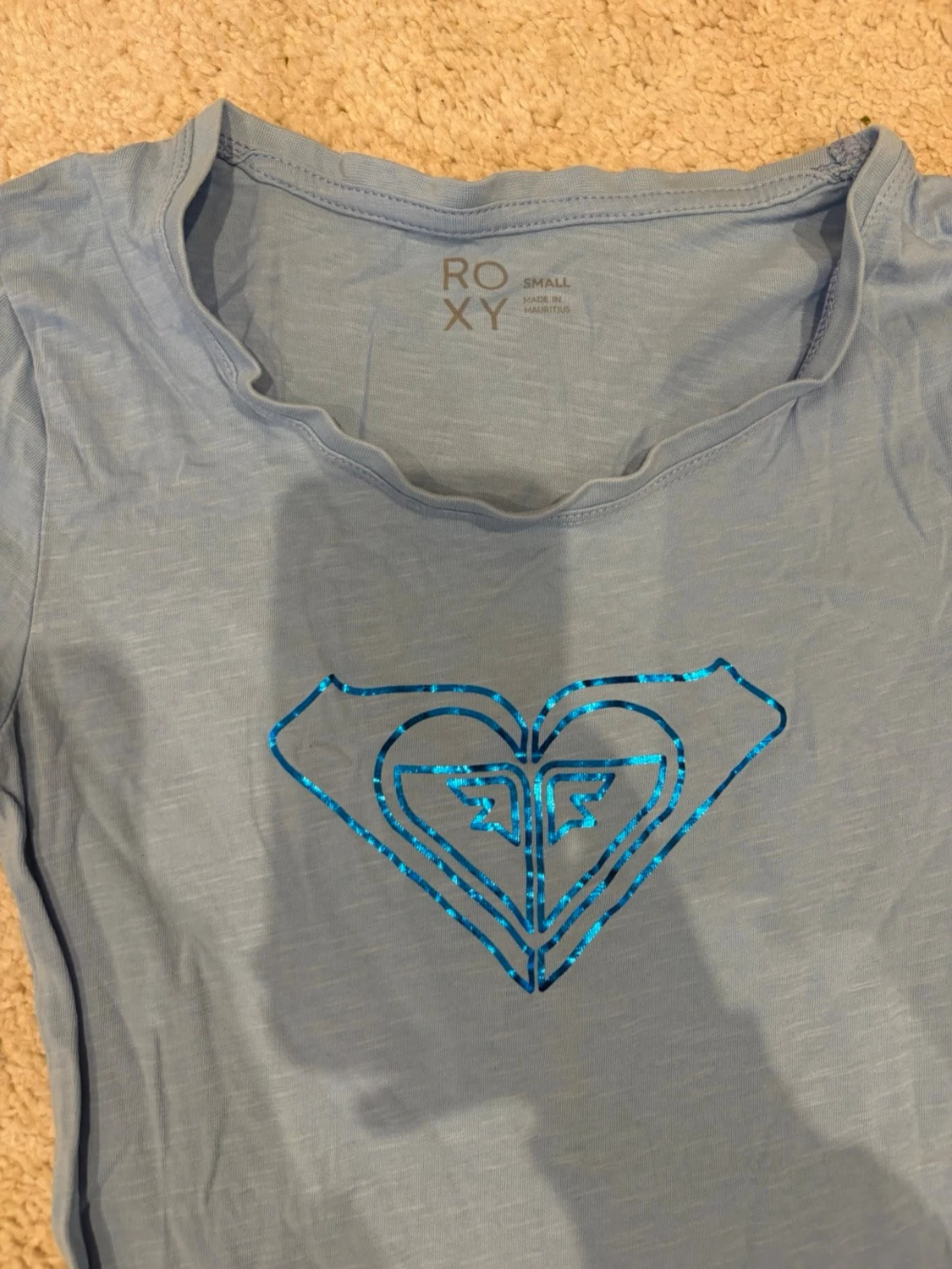 Blå Roxy t-shirt med glittrigt tryck - 1