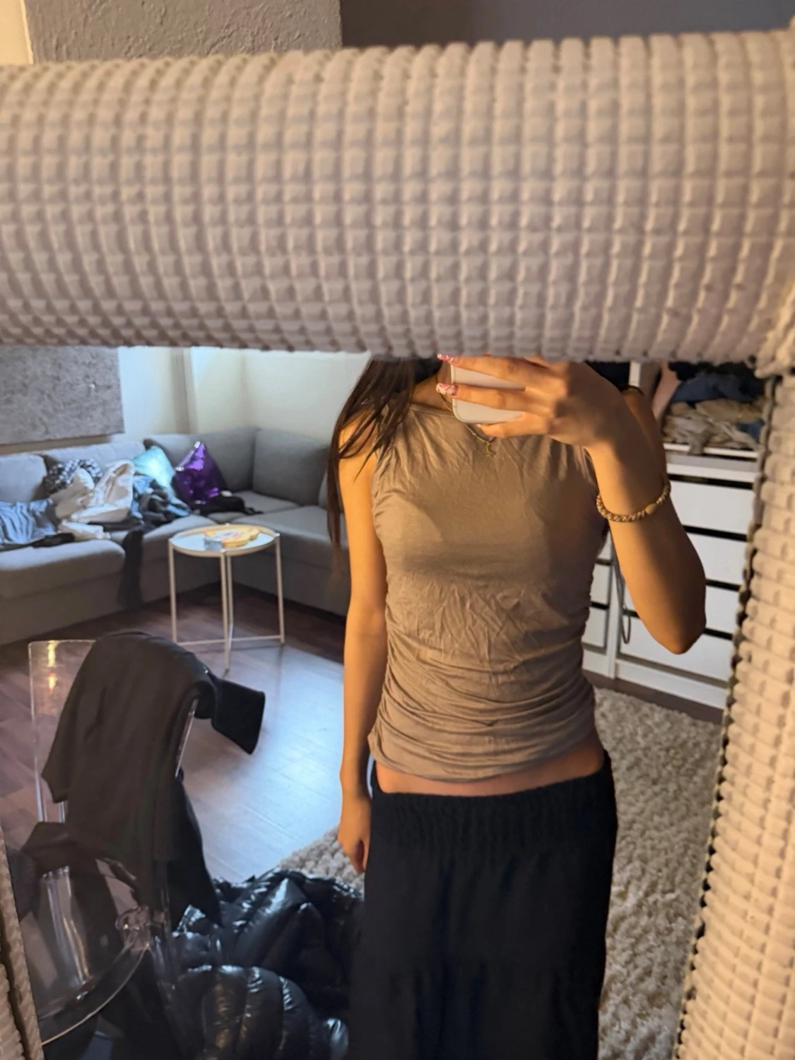 Beige ärmlös linnetopp - 1