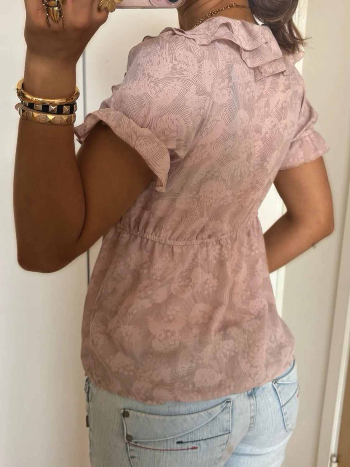 Vringad rosa volangtopp  - 1