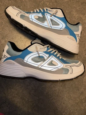 Blå/vita CD  - Jag säljer ett par CD skor för jag råka köpa en storlek för lite och tänkte dom kunde komma till användning för någon annan. Skorna sitter bra i 41 men kan ksk passa 42. Priset är inte spikat så våga buda 