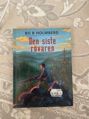 Den siste rövaren av Bo R Holmberg - En spännande skönlitterär bok med hårda pärmar, skriven av Bo R Holmberg. Omslaget visar en pojke med gevär i en skogsmiljö vid solnedgång. Boken handlar om rövare vid Skuleberget och är utgiven av Rabén & Sjögren.