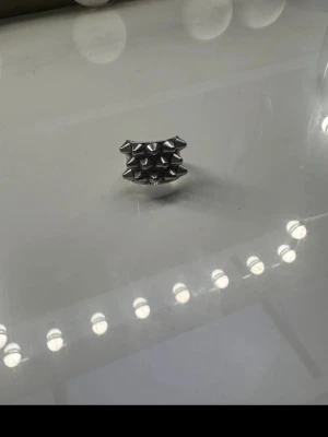 Silvrig ring med nitar - Edblad ring i silver 