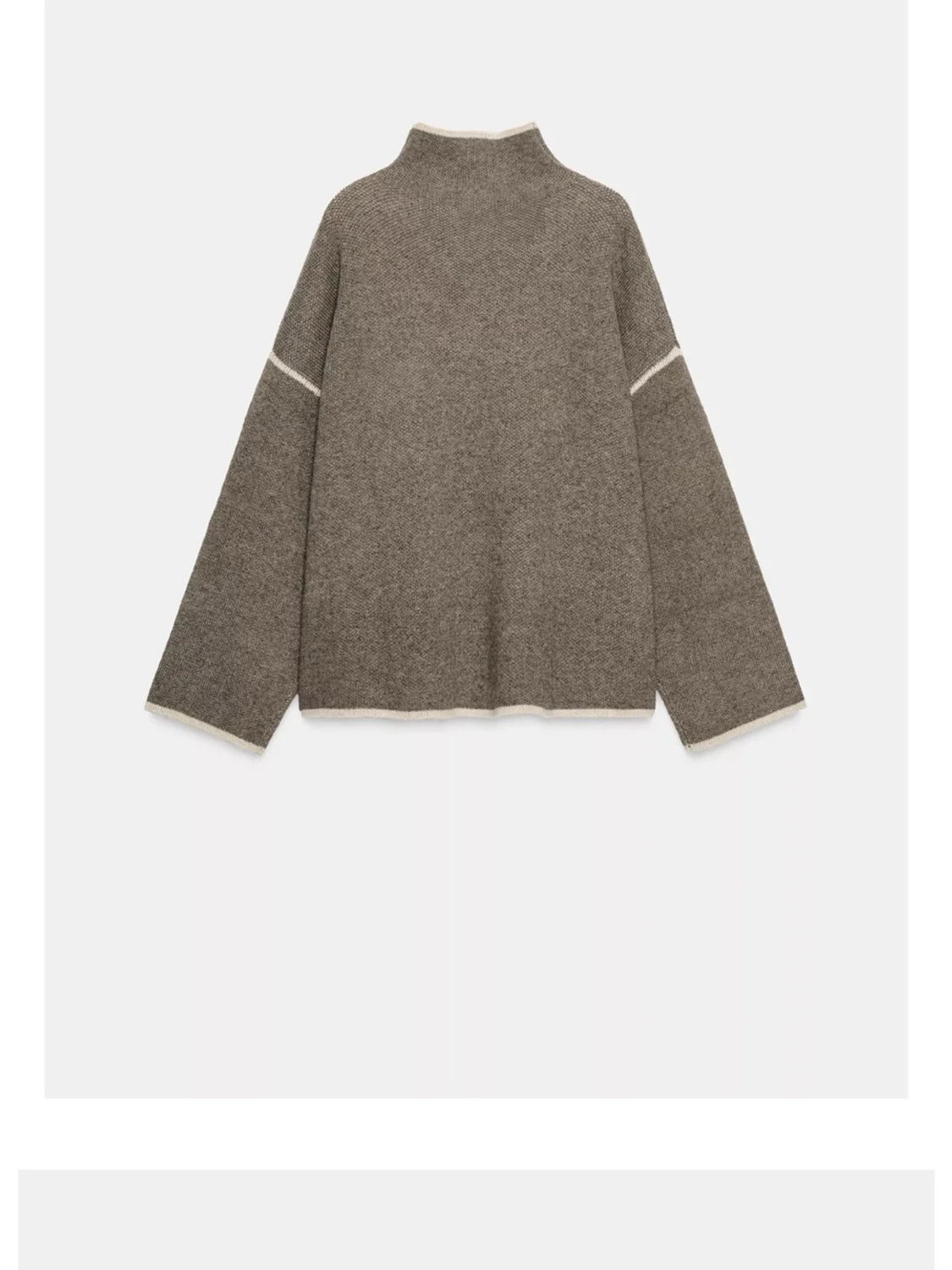 Brun stickad tröja med kontrastdetaljer - 1