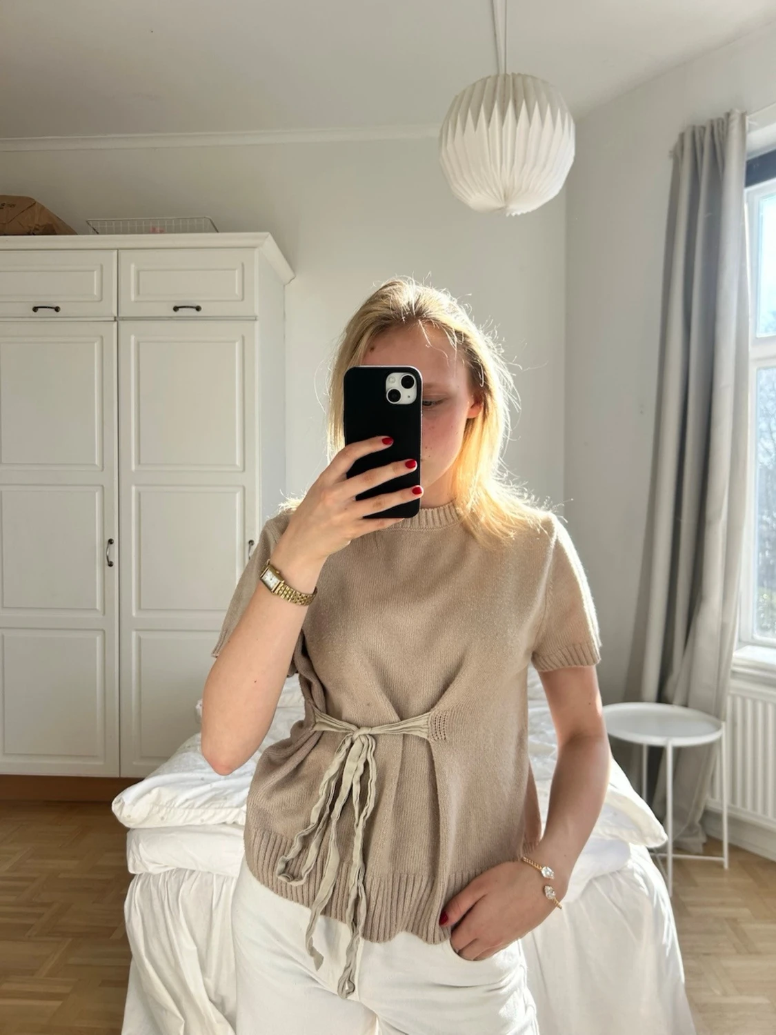 Beige stickad topp med knytband💖💖🤌🏼 - 1