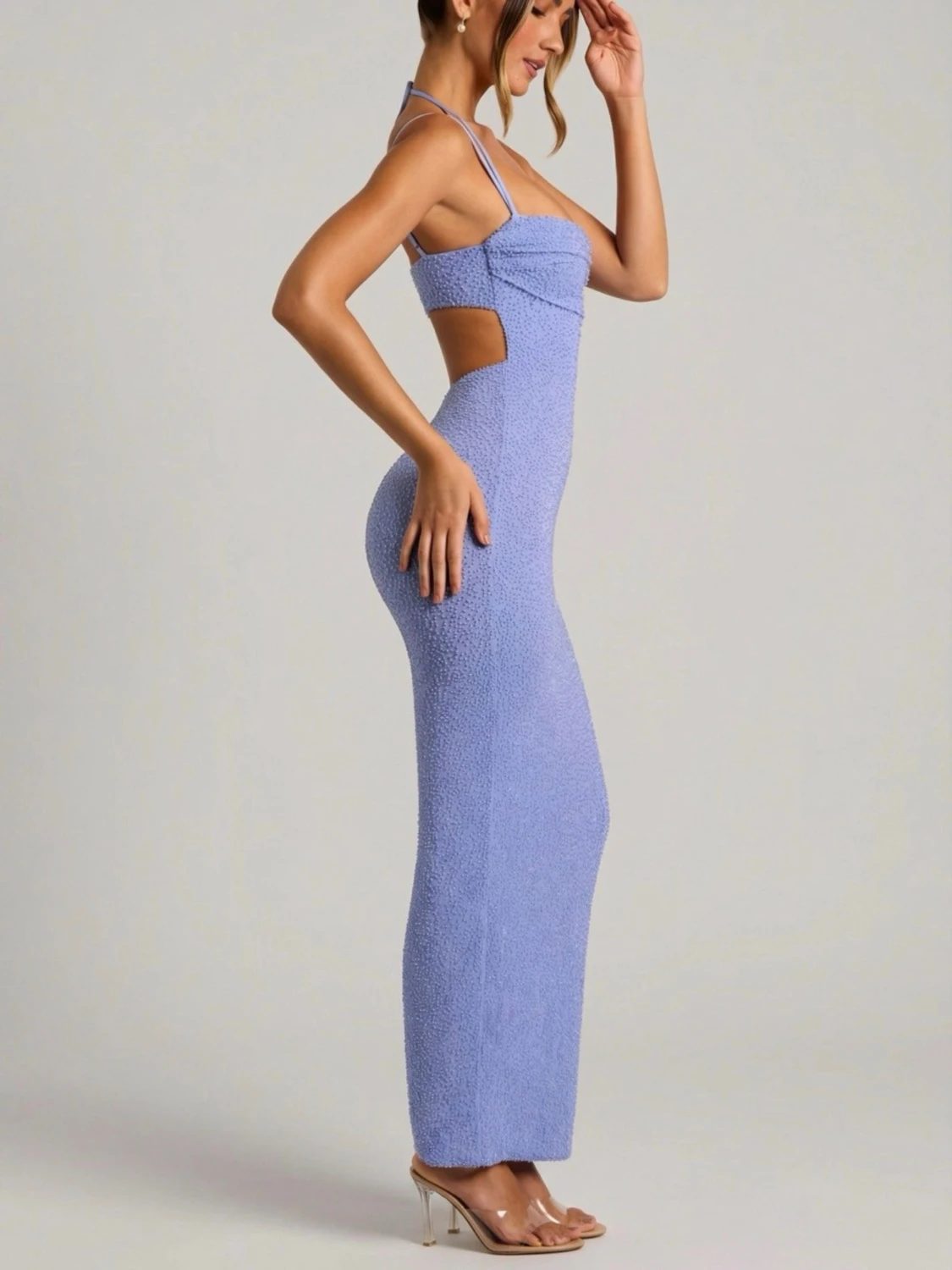 Ljuslila/blåaktig Oh Polly långklänning med cut out - 1