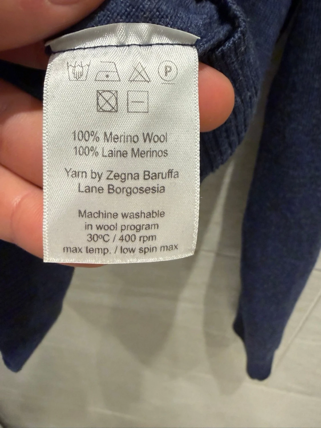 Marinblå merino half zip från Stenströms - 4