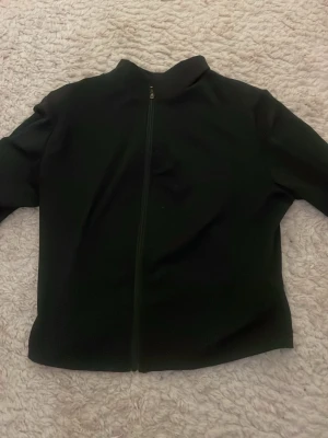 Svart croppad långärmad topp - Snygg svart croppad topp med lång ärm och dragkedja framtill. Figurnära passform som passar perfekt till jeans eller kjol. Enkel och stilren design, perfekt för dig som gillar en clean look.