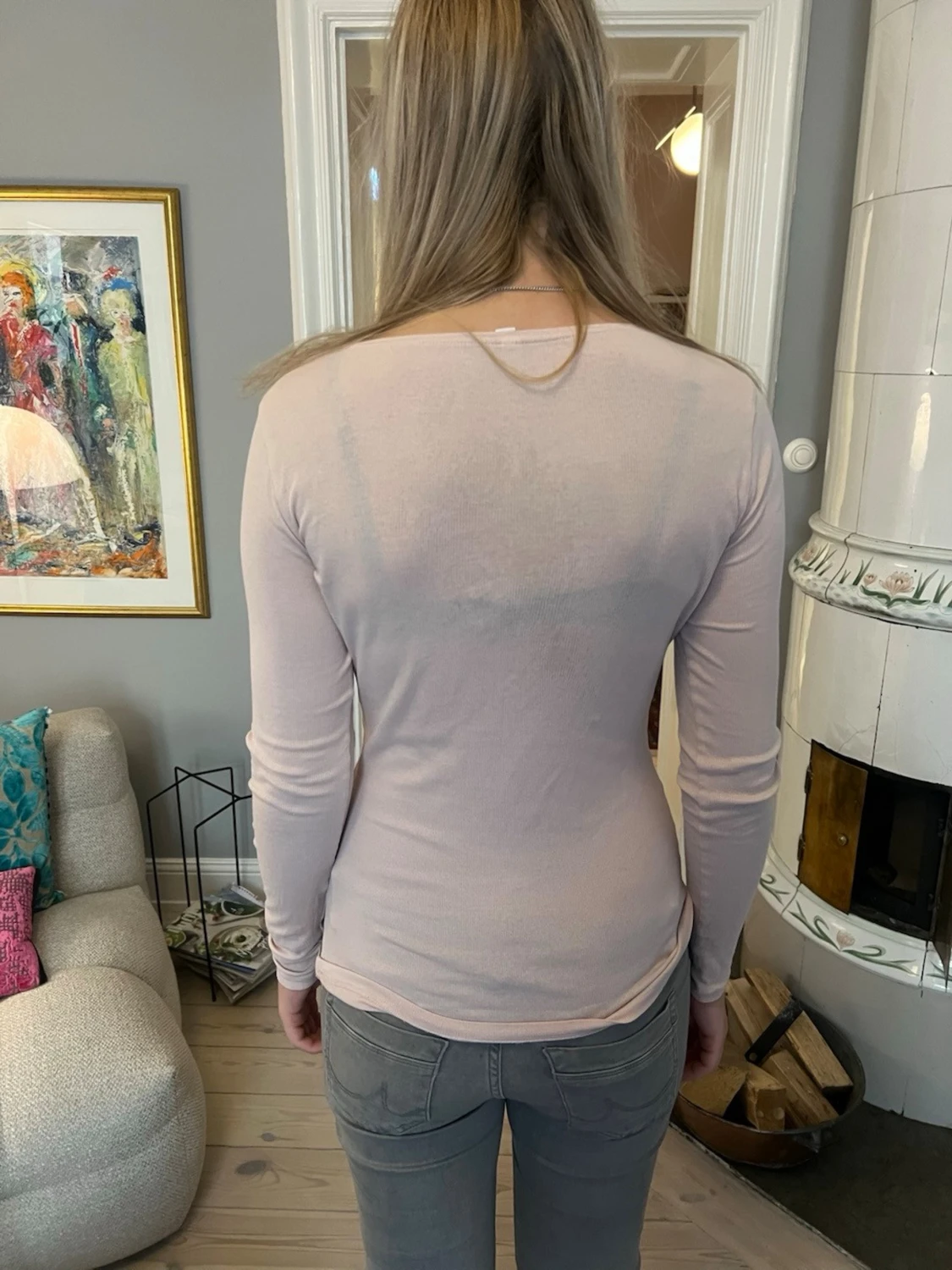 Ljusrosa långärmad topp med knappar - 1