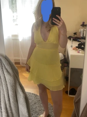 Ljusgul klänning - En fin och söt ljusgul klänning ifrån boohoo, använd 1 gång på midsommar 2025 så nästan som ny! Passar nu till våren och sommaren?