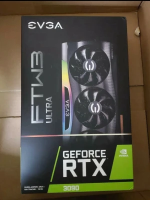 Nvidia GeForce RTX 3090 - GeForce RTX 3090 är ett kraftfullt grafikkort med NVIDIA Ampere-arkitektur, RGB-belysning och dubbla fläktar. Perfekt för gaming och kreativa projekt. Levereras i svart kartong med gröna och silvriga detaljer.