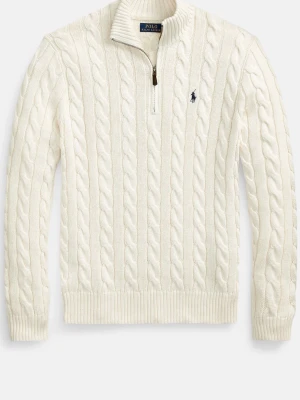    Polo Ralph Lauren Cable-Knit Quarter-Zip Stickad Tröja Strl M HELT NY KOSTAR 3000kr - Kabelstickad vit väst från Polo Ralph Lauren med half zip och ribbade kanter. Klassisk broderad logga på bröstet och hög krage. Tillverkad i mjukt stickat material som ger en clean och preppy look.