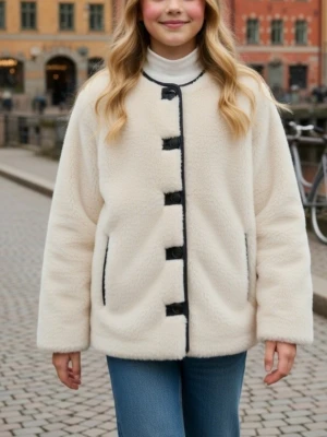 HELT NY OANVÄND Populär / slutsåld Gräddvit / ljusbeige teddyjacka H&M, XS - HELT NY oanvänd populär/slutsåld/trendig gräddvit/ljusbeige snygg och bekväm teddyjacka med stora mörka knappar framtill och rund hals. Jackan har lång ärm och två sidofickor. Perfekt för dig som vill ha en mysig och trendig look i vår. Storlek XS. Passar eventuellt även någon med Small. (Korthåriga modellen på bilden bär Medium. Den blonda yngre modellen bär XS.) FELFRI. NYPRIS I BUTIK: 549 kr.