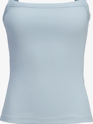 Ljusblå ribbad linnetopp - Säljer en ljusblå ribbad linnetopp med smala axelband.  Materialet är mjukt och stretchigt för en bekväm passform.❣️