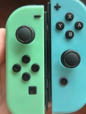 Nintendo Switch Joy-Con grön/blå - Säljer ett par Nintendo Switch Joy-Con handkontroller i snygga färger, en grön och en blå. De har klassisk design med analoga spakar, knappar och ergonomisk form. Perfekt för gaming med vänner eller solo. Tillverkade i tålig plast.