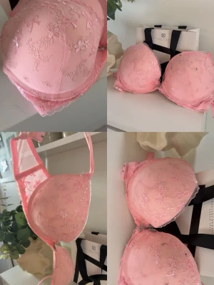 push-up bh 75B - Söt rosa push-up bh i storlek 75b. passar tyvärr inte mig längre och knappt använd. lite brun utan sol på den men går att tvätta så försvinner de. skit snygg 