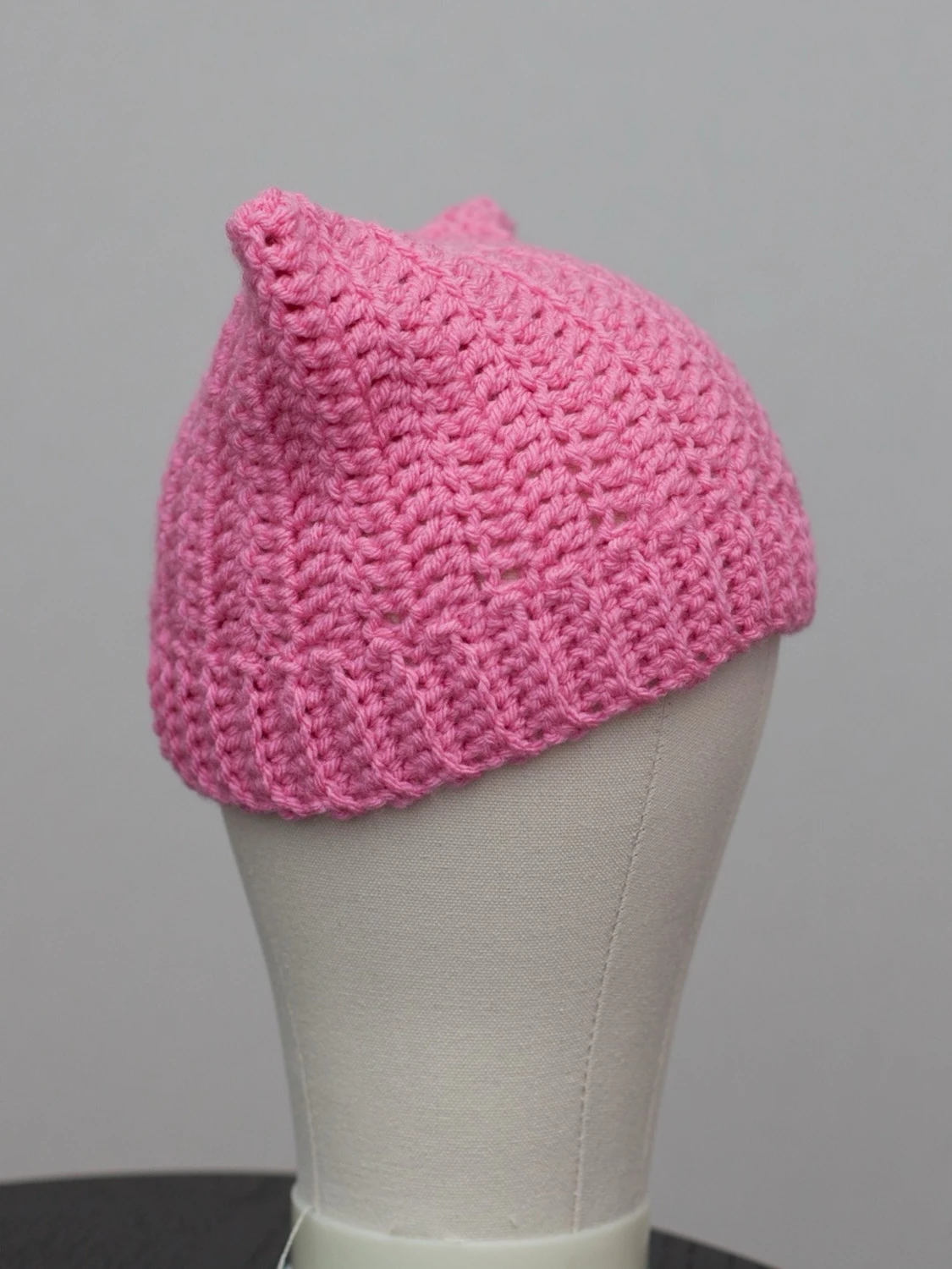 Crochet cat beanie virkad kattmössa rosa - 1