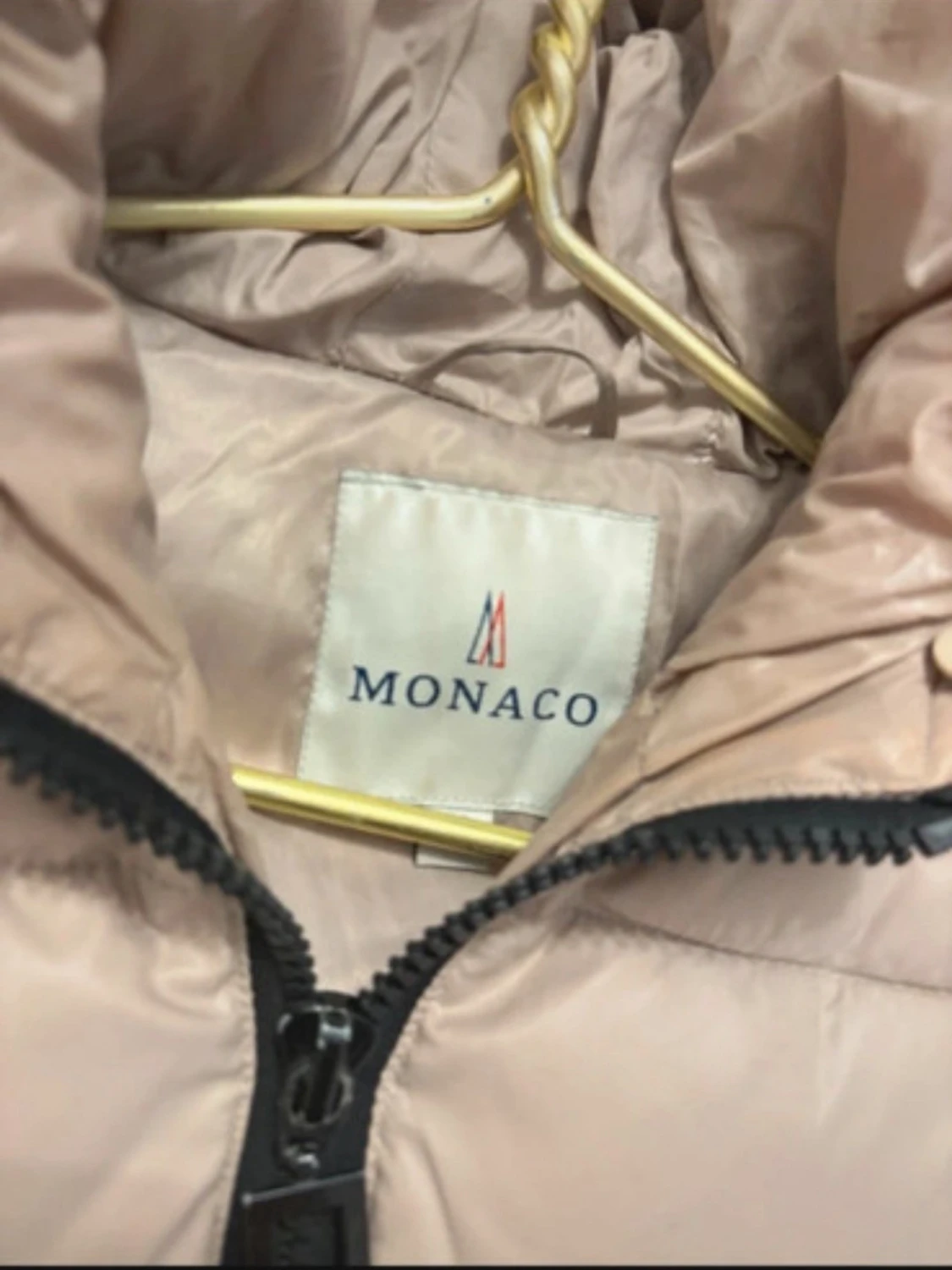 Beige lång dunjacka med huva - 2