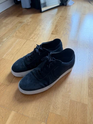 Axel arigato skor - Säljer ett par svarta sneakers från Axel arigato med klassisk låg profil och vit sula. Skorna har mockaliknande material och svarta skosnören. Perfekt för dig som gillar stilrena och enkla sneakers.