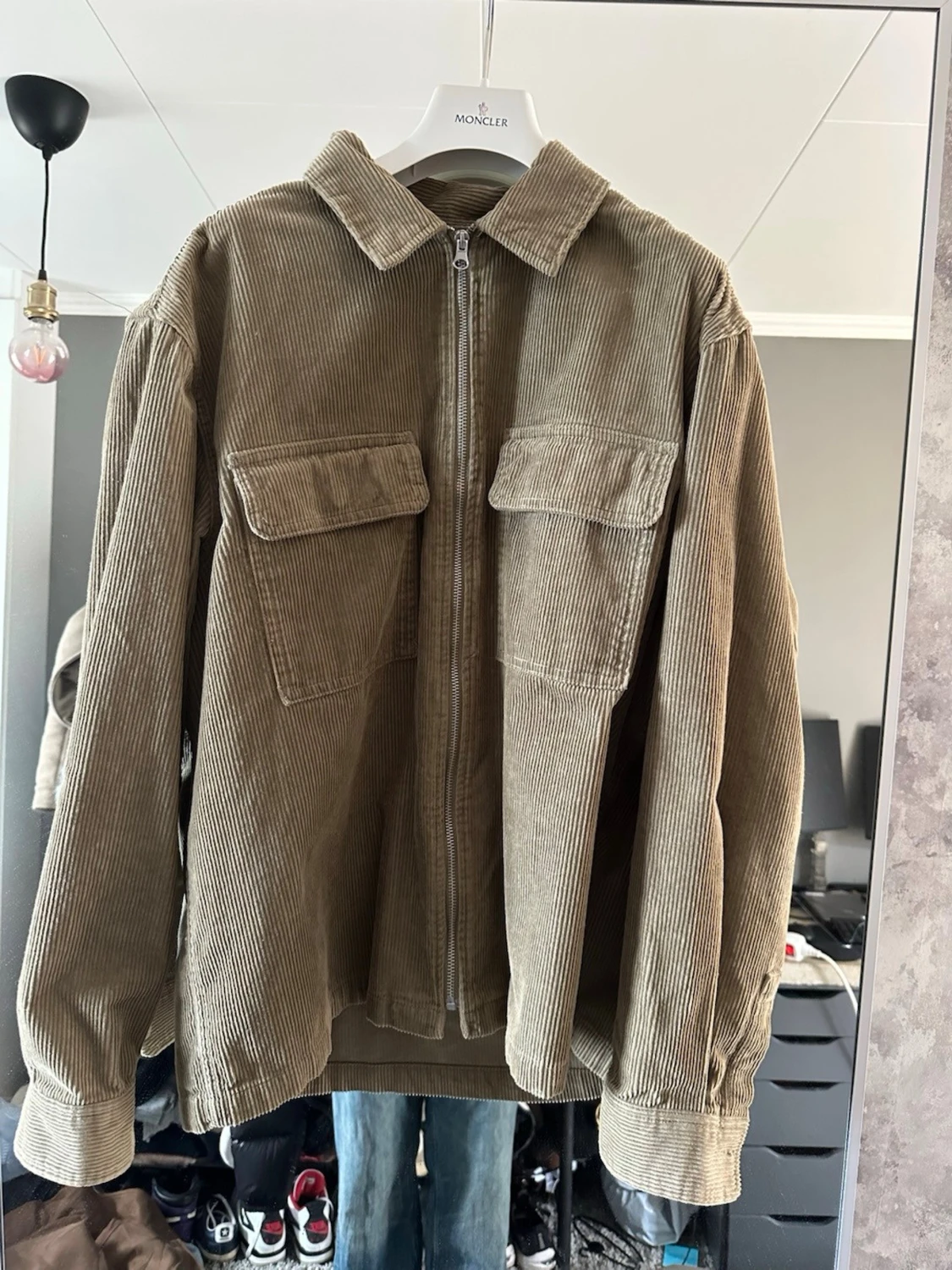 Beige manchester overshirt med dragkedja - 1