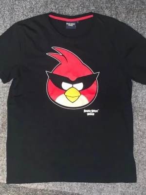 Svart Angry Birds Space t-shirt - Svart t-shirt med stort tryck av Angry Birds Space-figuren på bröstet. Rund halsringning med röd detalj på insidan. Perfekt för dig som gillar gaming och vill sticka ut med en ikonisk design.