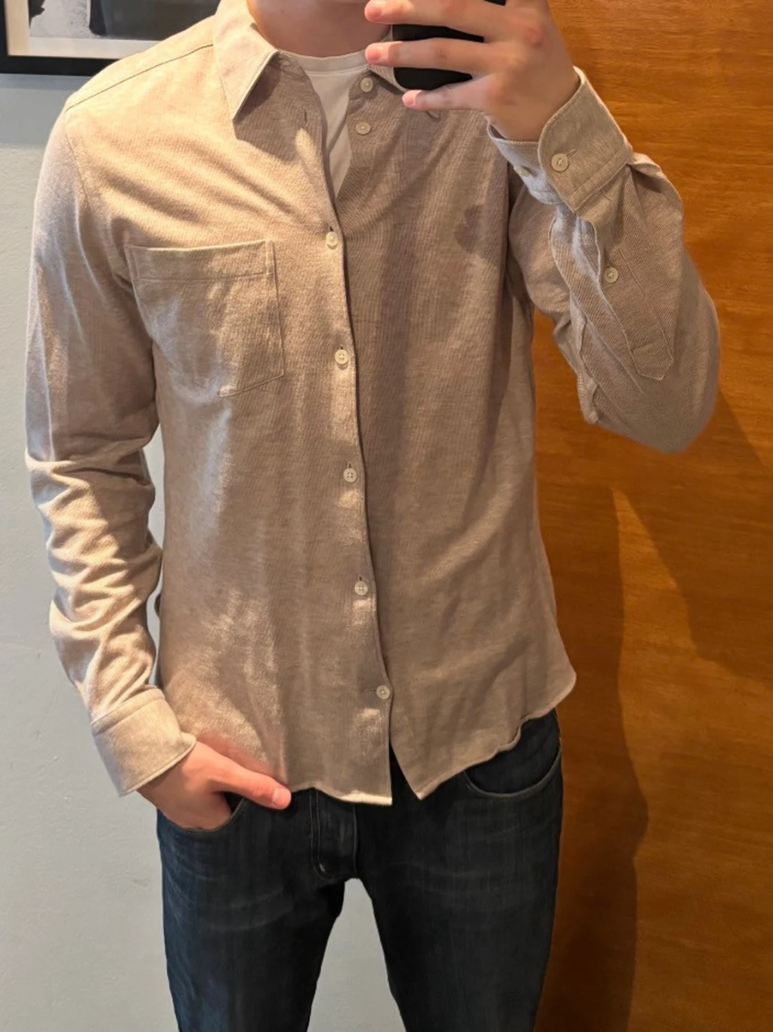 Beige J.LINDBERG skjorta i bomull med knappar - 1