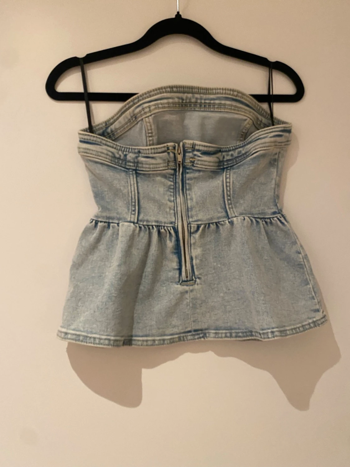 Ljusblå axelbandslös jeanskorsett - 1