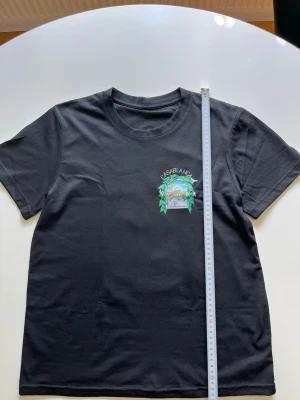 Svart Casablanca t-shirt  - Snygg svart t-shirt från Casablanca med färgglatt tryck på bröstet som föreställer en portal och gröna blad. Klassisk rund hals och korta ärmar. Tillverkad i mjuk bomull för skön känsla och stilren look. Storlek M men passar S, nyskick.