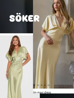 Satinklänninh storlek 36 - Jag söker denna gula eller gröna klänningen från gina🫰🏼 Ska på bröllop och den är slutsåld, meddela gärna mig om du har en. 