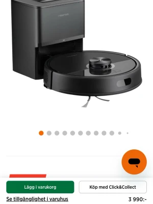 Roborock svart robotdammsugare - Smidig och modern robotdammsugare från Roborock i svart plast med rund form och smart dockningsstation. Vi köpte den för 3000 nu kostar den 4000 kr och den är helt ny men passade inte vårat hemm. Finns kvitto och med 5 års garanti 