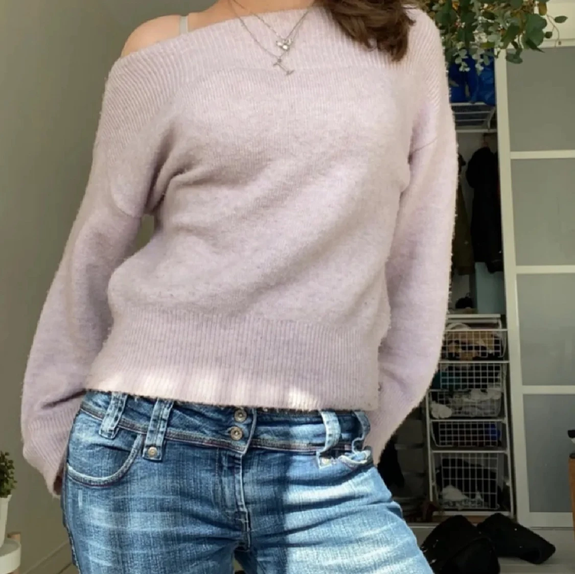 Gullig ljuslila stickad tröja - 1