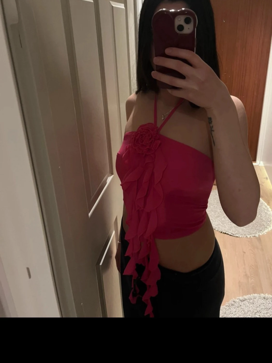 Rosa halterneck topp med volang - 1