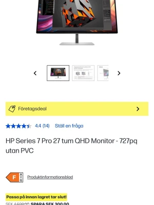 HP Series 7 Pro 27 tum QHD Monitor - Snygg 27-tums QHD-skärm från HP med tunn ram och modern design. Perfekt för gaming, jobb eller film. Skärmen har en stilren silverfärgad fot och levereras utan PVC. Modell: 727pq.