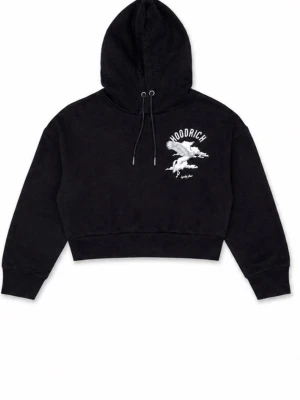 Hoodrich hoddie - Svart cropped hoodie från hoodrich med vit pegasus-tryck och text på både bröstet och ryggen. Hoodien har dragsko i huvan och ribbade muddar.