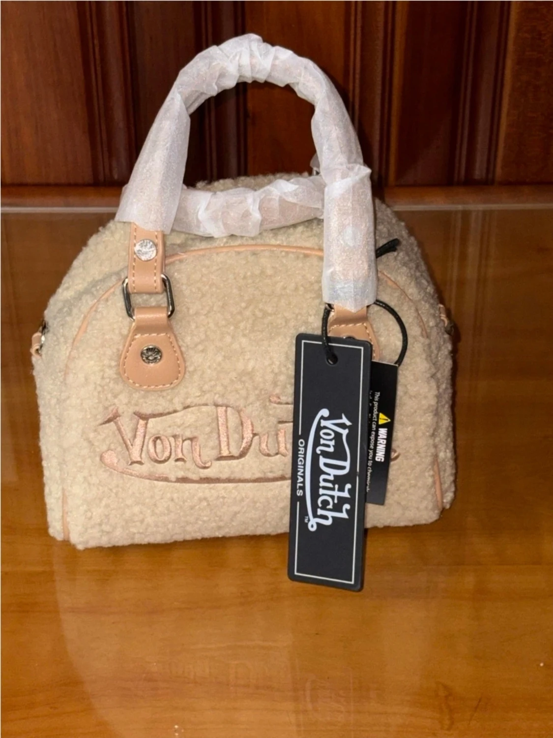 Beige teddy handväska Von Dutch