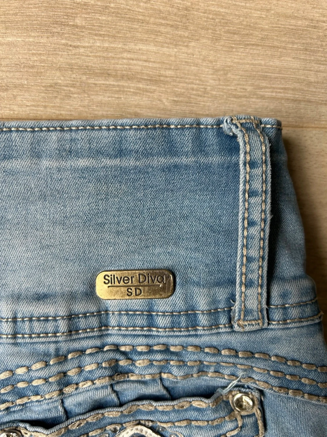 Ljusblå Y2K Mini Skirt Jeanskjol Silver Diva Embroidery Storlek XXS - 2