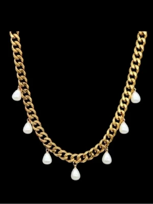 Handgjort halsband med pärlor  - Stilfullt halsband. Kedjetjocklek-8,3mm .Nickelfri. Högkvalitativt rostfritt, 18K guldpläterat stål 316   #28