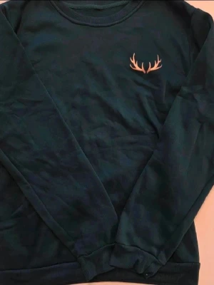 Mörkgrön sweatshirt med tryck - Säljer en mörkgrön sweatshirt. Tröjan har rund halsringning och långa ärmar. Jättebra material, aldrig använd med okänd märke från shein  Bröstmått: ca 55 cm Längdmått ca 67 cm