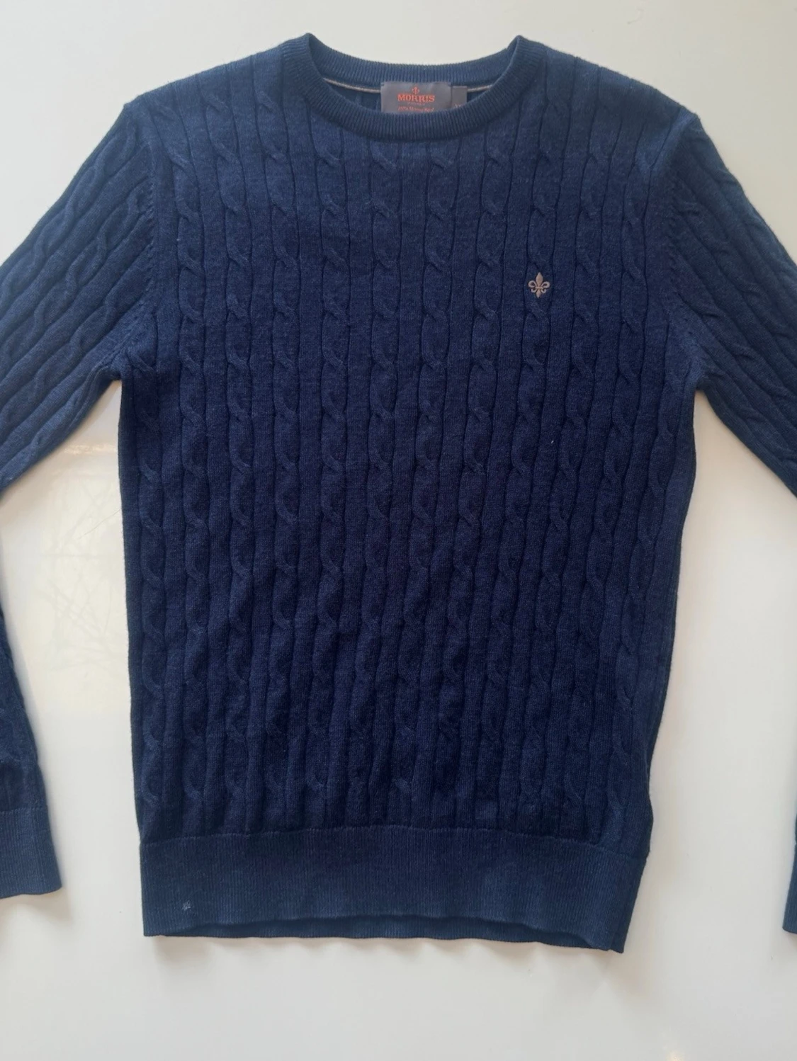 Morris merinoull kabelstickad tröja - Marinblå - 1