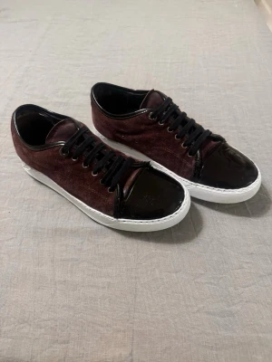 Vinröda lanvins - Säljer dessa feta skor från lanvin. Skick 7/10, då hälens insida är trasig, och några fler saker som ni kan se på bilden. Ingen påse eller box följer med då jag inte fick de när jag köpte dom.  Ny pris ca 5000. OPS! Jag har fixat till dom med färg som sitter väldigt länge. Fraktar inom 2 dagar. Vid funderingar tveka inte på att höra av er! Storlek 41/42, sulan som ni ser på bilden följer inte med då det är min egna men ni får självklart med den som hör till!