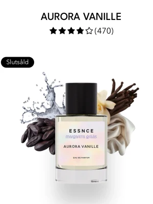Aurora Vanille parfym från Essnce - Helt oanvänd - aldrig testad. Aurora Vanille från Essnce är en limited edition Eau de Parfum med söt och krämig vaniljdoft. Flaskan är genomskinlig med svart lock och har en stilren etikett i ljusa toner. Perfekt för dig som gillar mjuka och varma doftnoter. Går inte att köpa längre 