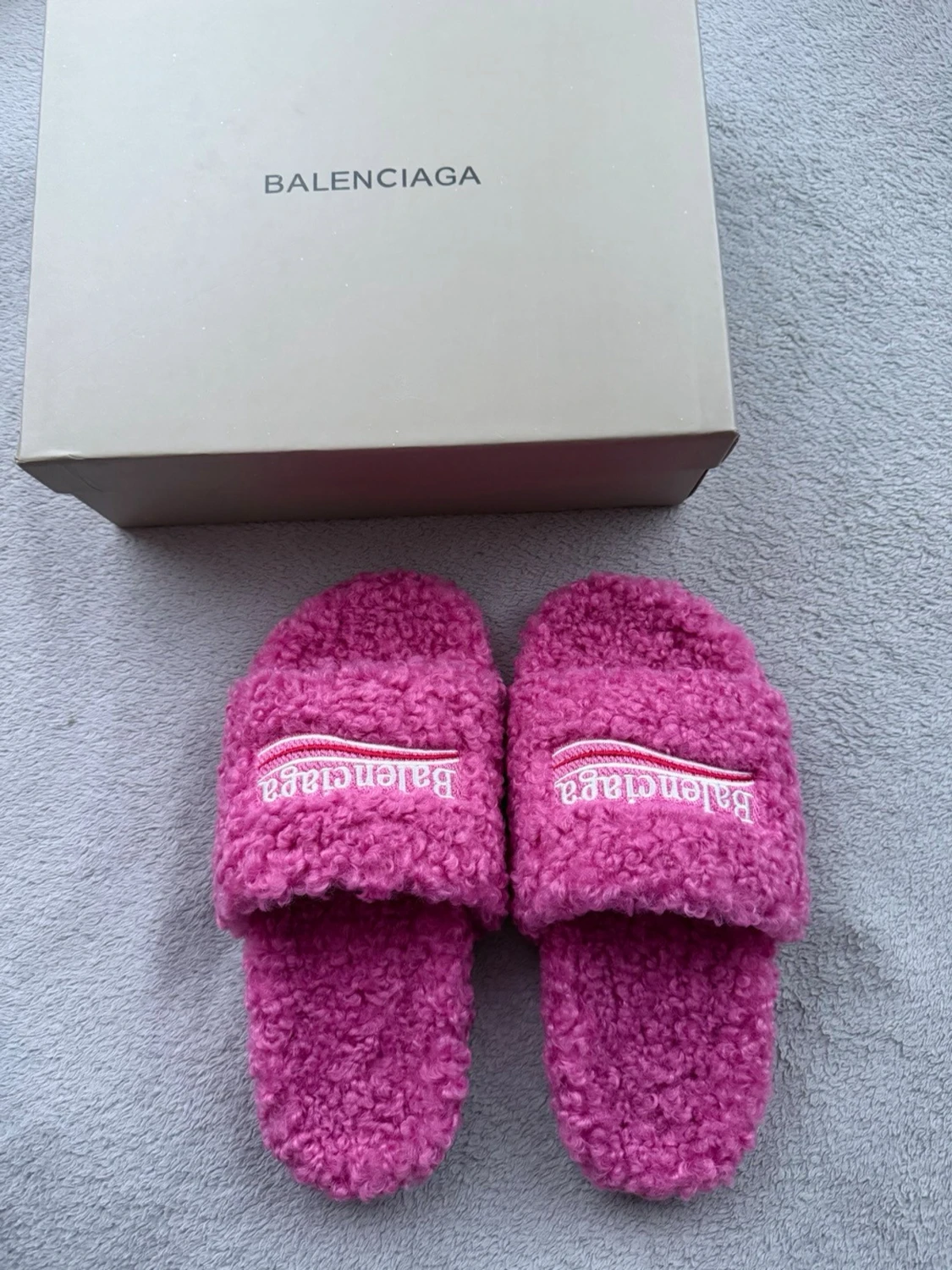 Balenciaga Pink Teddy Fur Slides Size 38 – Like New - 1