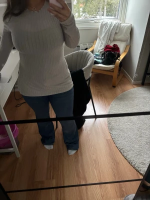 Beige ribbstickad tröja - Säljer en beige ribbstickad tröja med lång ärm och rund hals. Använd några gånger. Vet ej vart den e ifrån, köpt i Tjeckien. Storlek M. 