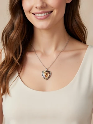 Halsband med hjärthänge och vargmotiv - Halsband med vargar hjärthänge. Glasöverdrag.Inkl. kedja. Berlock 3 cm× 2,3 cm.